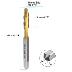 4pcs Spiral Point Plug Tap M5x0.8 Titanium Coated