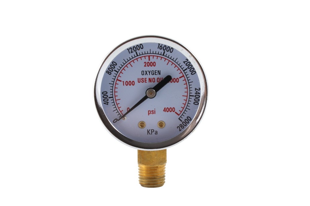 High Pressure Gauge for Oxygen Regulator 0-4000 psi – 2 inches – 1/4″ NPT