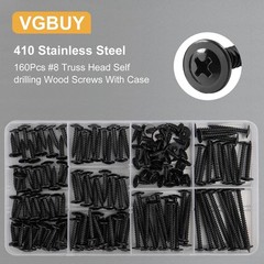 160Pcs #8 Modified Truss Head Wood Screws Assortment Kit, Stainless Steel 410 Qu