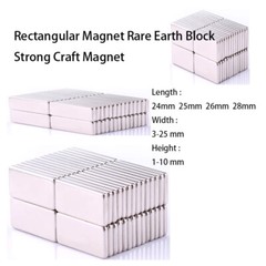 L24-28mm W3-25mm H1-10mm Rectangular Magnet Rare Earth Block Strong Craft Magnet