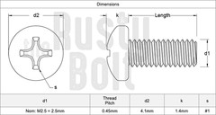 M2.5 x 6mm, Phillips Pan Head Screws, Steel, Black