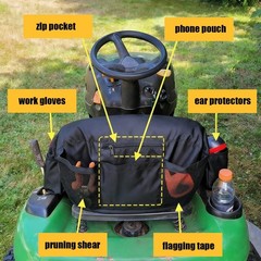 Large Riding Mower Seat Cover with Beverage Pockets – Black Oxford Fabric