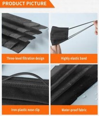 100/500/1000/2000 PCS Disposable Black Face Mask 3 Ply Ear loop Black Masks