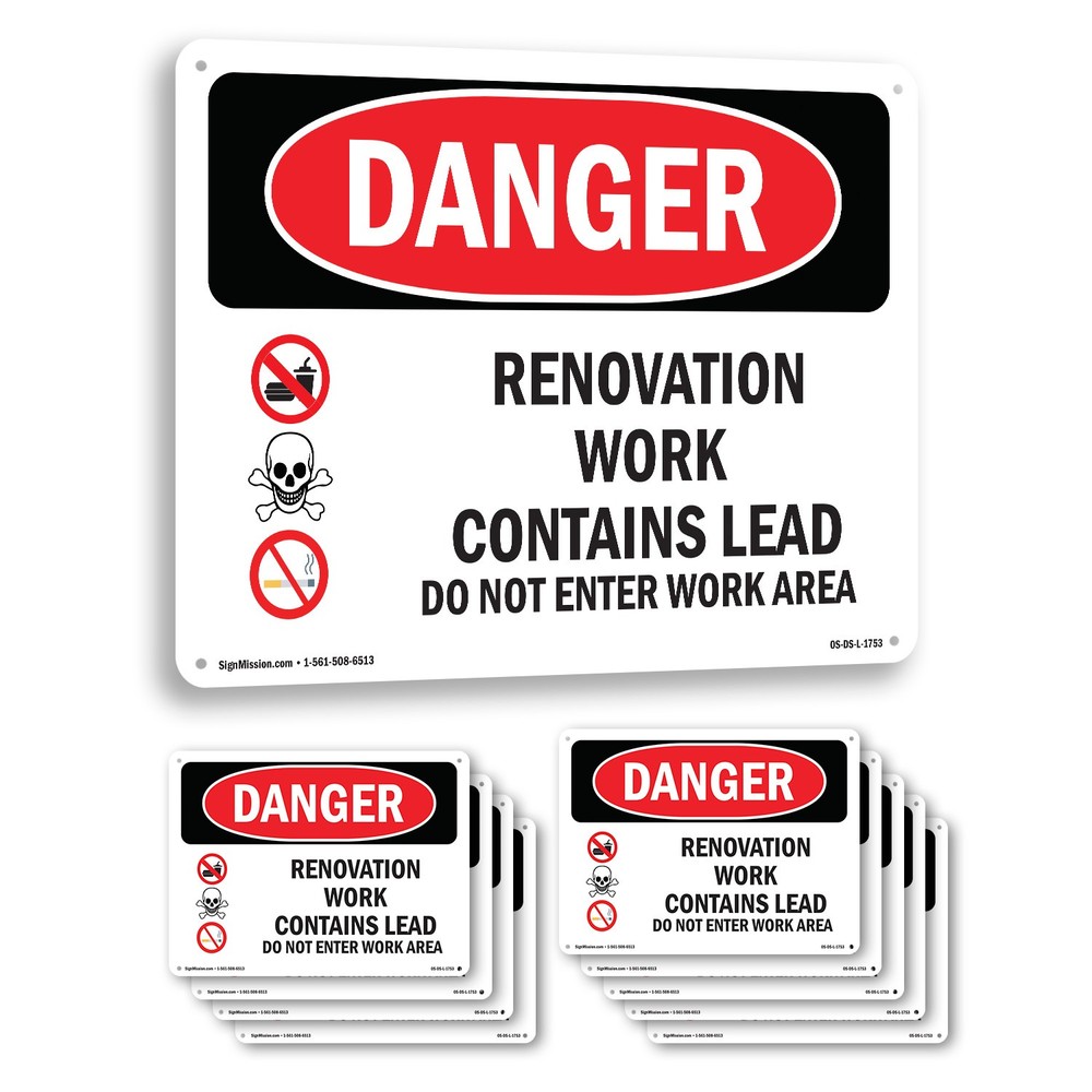 Renovation Work Contains Lead Do Not Enter OSHA Danger Sign, Decal 5 or 10 Pack