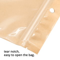 Many Sizes Clear Front Kraft Paper Back Mylar Flat Zip Lock Bag w/ Round Hole