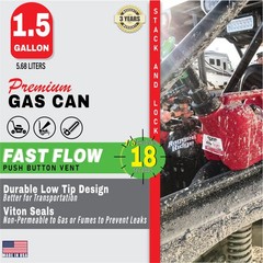 Fuelworx Stackable Easy Pour 1.5 Gal Vented Fuel Can Made in USA CARB Compliant