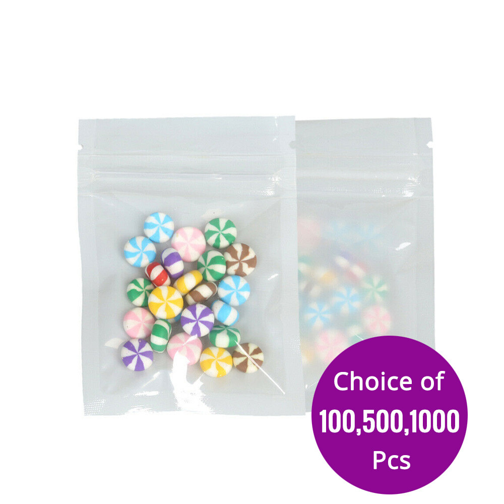 2.5×3.5in Glossy Clear Front White Inside&Back Mylar Flat Zip Lock Pouch Bag W05