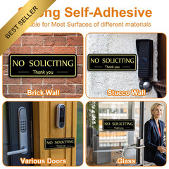 2 Pack No Soliciting Sign Self Adhesive Acrylic Front Door Black Gold Home