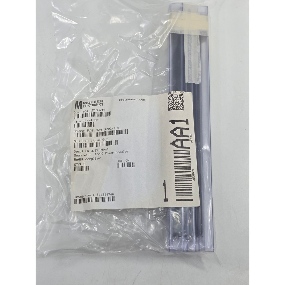Mean Well IRM-02-3.3 AC/DC Power Modules 2W 3.3V 600mA x5 5 Mouser 709-IRM02-3.3