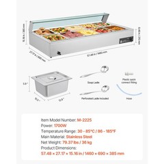 Uimoso Commercial Food Warmer 10-Pan 1700W Buffet Bain Marie with Glass Lid