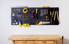 WallPeg 4 Black Plastic Peg Board Panels-96” Wide Garage Tool Pegboard Organizer