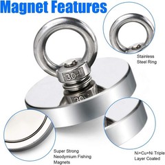 Super Strong Neodymium Fishing Magnets 300 LBS(127 KG) Pulling Force Rare Earth