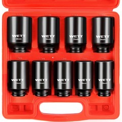 WETT 1/2″ Drive Deep Large Impact Socket Set, 1-1/8″-1-1/2″ (9pc), Black