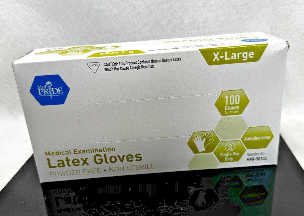 MED PRIDE Medical Latex Examination Gloves (X-Large, 100-Count) Ultra-Strong 5 m