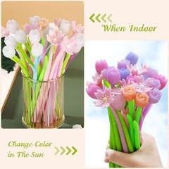 18 Pieces Color Changing Flower Pens Colorful Cherry Blossom Tulip Rose Style