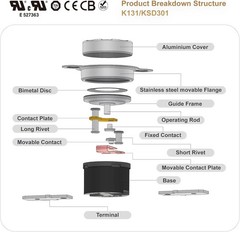 UL KSD301 Thermostat Switch Circuit On at 40°C/104°F and Off at 30°C/86°F No