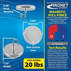 3 Pack Magnetic Handi-Hook, 20 Pounds, 2.04″ Diameter, Silver