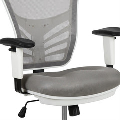 Light Gray Ergonomic Drafting Chair with Chrome Foot Ring & Adjustable Arms