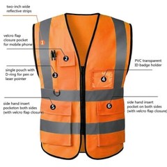 5 Pockets Safety Vest Reflective Belt Straps W/ High Visibility Stripes Security