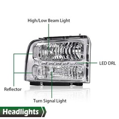 LED Headlight Assembly Black Clear Ford F250 F350 F450 F550 05-07 Excursion 05