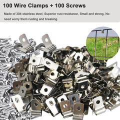 100 Pcs Fence Wire Clamps with 100 Pcs Screws, Stainless Steel Wire Clips Mount