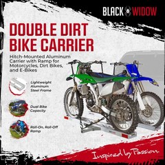 Black Widow Double Motorcycle Carrier with Ramp for 2″ Hitch, 600 Pound Capacity
