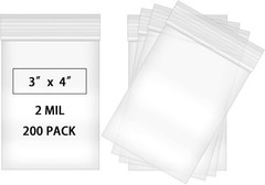 200-Piece Waterproof 3×4 Zip Bags – Sturdy Plastic Storage Solution