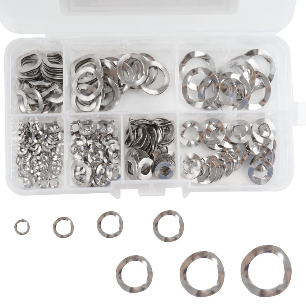 295 Pcs 304 Stainless Steel Spring Wave Washer Assortment Kit, 7 Sizes Wave Gask