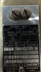 Square D Nema 1 Starter Switch Form Type C0-1 30 Amp 2936-S6 Ser B C25
