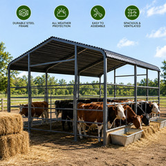 13×20 Ft Heavy Duty Galvanized Steel Livestock Shelter for Cattle Horses Farm