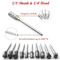 Tungsten Carbide Rotary Burr Set 10PCS Double Cut Grinding Head 1/4 In Die Gr…