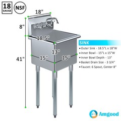 18 in. x 18.5 in. Stainless Steel Utility Sink With 15 in. x 15 in. x 13 in.