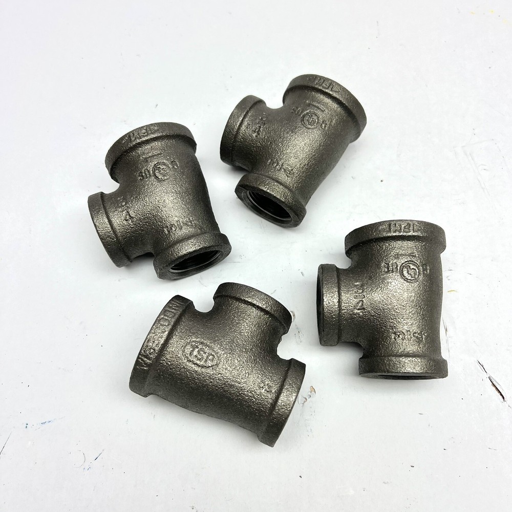LOT OF 4 INDONESIA 1IN FPT X 3/4 X 3/4 BLACK MALLEABLE IRON REDUCING TEE