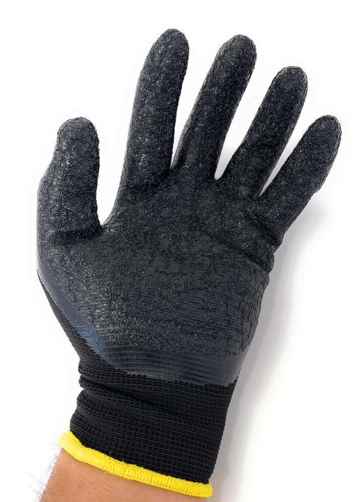 12 Pair Black Safety Gloves Latex Coated Grip Cut Resistant