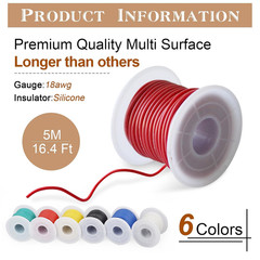 18 AWG Silicone Electrical Wire, Electrical Wire Kit 6 Colors (17Ft Each),Tinned