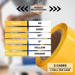 2 Rolls Machine Stretch Wrap 20″ x 5000′ 80 Gauge Dark Yellow Shrink Flim