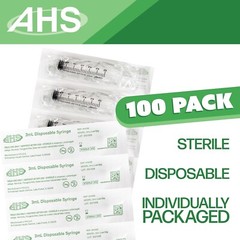 AHS 3ml 3cc Luer Slip Syringe, Sterile, 100/Box, Syringe Only No Needle