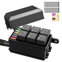 Universal 12V Automotive Relay Box 6 Way Relay Fuse Box, with 12 AWG Pre-Wired