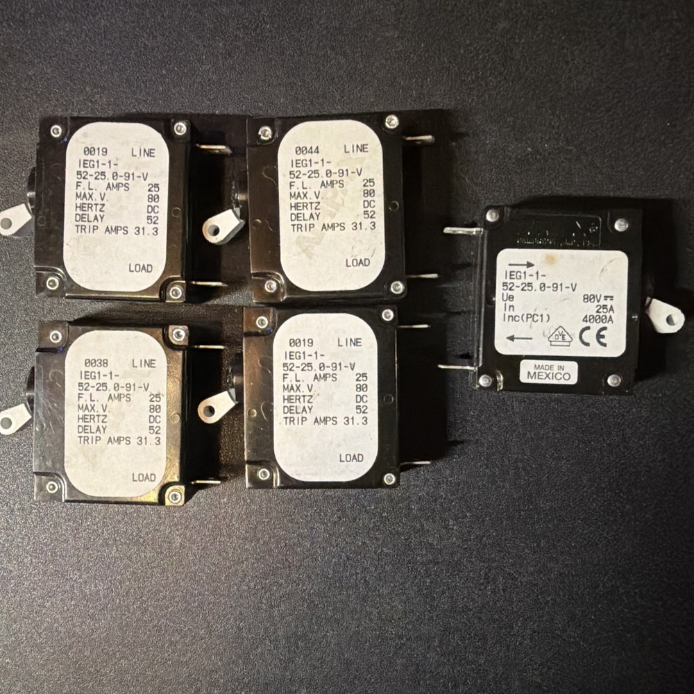 Lot of 5- AIRPAX IEG1-1-52-25.0-91-V Hydraulic CIRCUIT BREAKER 25A 80V DC Toggle