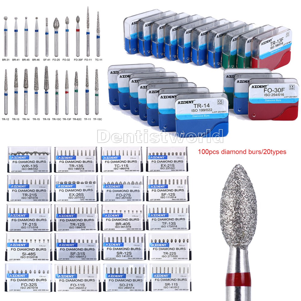 20Box Dental High Speed Handpiece FG Diamond Burs Drills Turbine Football Fine