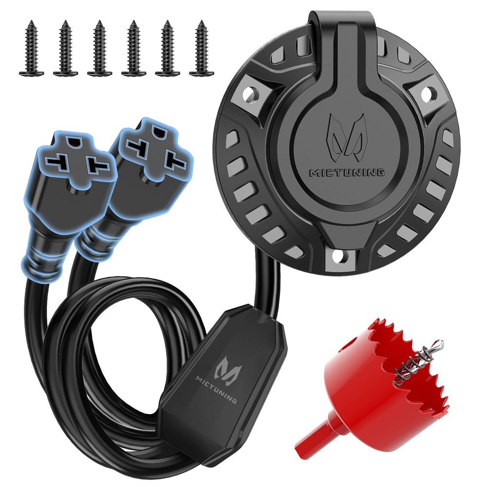 MICTUNING 20A AC Port Plug 5-in-1 T-Blade Adapter Cord RV Power Inlet w/Hole Saw