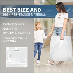 Plastic Merchandise Bags 26×26 White Glossy 50 Pack 3 Mil Handles PPB Finish