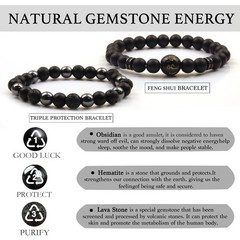 GDLKPYHS Black Obsidian Feng Shui Bracelet for Men – Tourmaline/Onyx/Hematite