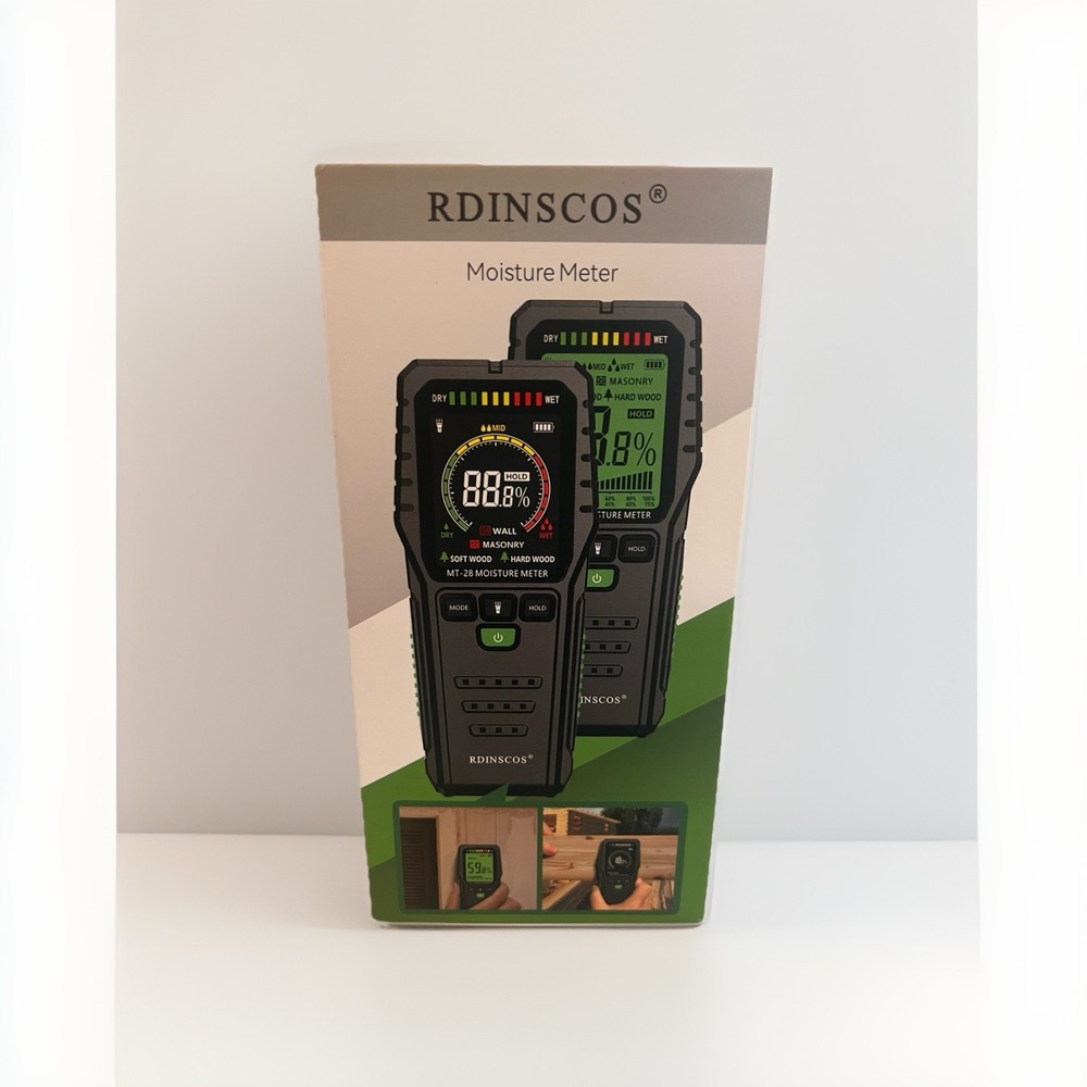 RDINSCOS MT-28 Pinless Moisture Meter Digital Wood Wall Masonry Tester NEW