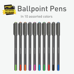 Pentonic Premium Ball Point Pen 1.0 Mm Medium Point, 10-Count, Assorted Colors |