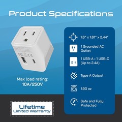 Japan, Philippines Travel Adapter Plug with USBA + USBC Usa Input Type A U…