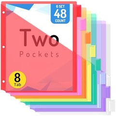 Multicolor Binder Dividers 48 Count with Pockets & Tabs for 3 Ring Organizer