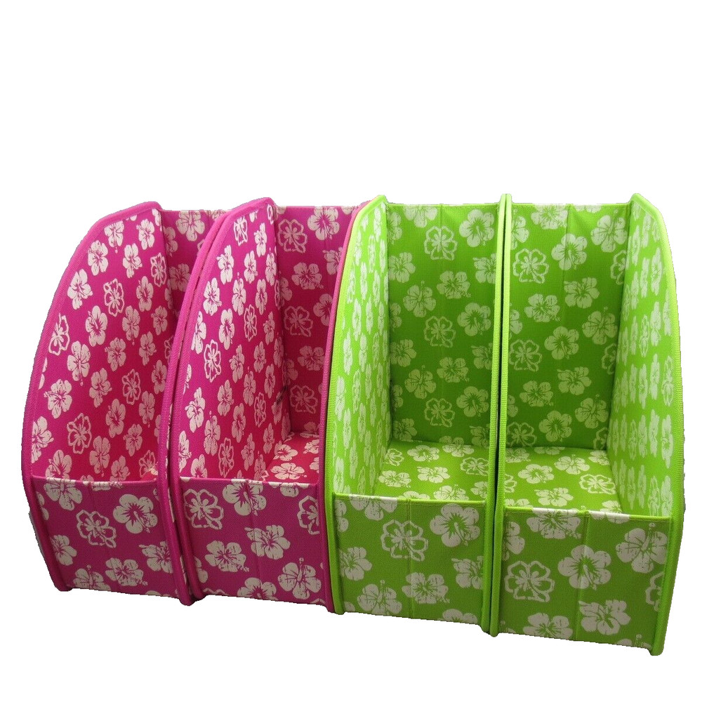Set of 4 Neatnix Cloth XL Collapsible Magazine Holder Flower Pink Green Dorm