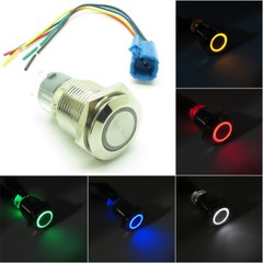 Waterproof Metal Push Button Switch LED Ring Halo Light 16mm 12V 24V +Connector