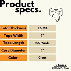 3″ x 100 Yards (300 ft) Clear Carton Sealing Packing Shipping Tape – 48 Rolls
